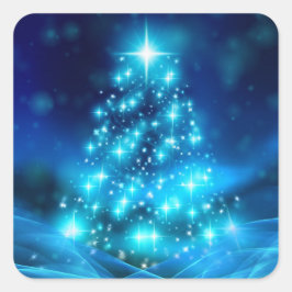 Adesivo Quadrado Árvore de Natal Azul Moderna Elétrica com Luzes
