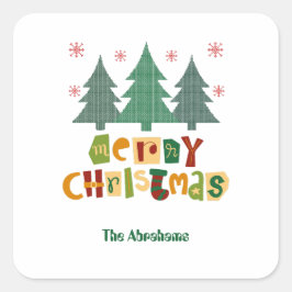 Adesivo Quadrado Árvore de Natal Colorida da Família Feliz Natal