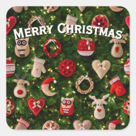 Adesivo Quadrado Árvore de Natal com brinquedos de feltro
