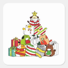 Adesivo Quadrado Árvore de Natal com Gatos e Cães