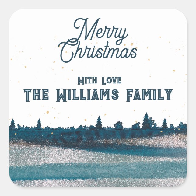 Adesivo Quadrado Árvore de Natal com Neve Feliz Natal (Frente)