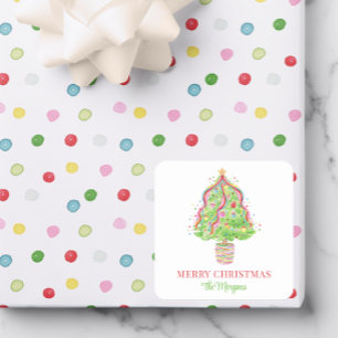 Adesivo Quadrado Árvore de Natal Confetti de Aquarela