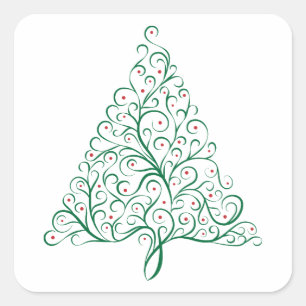 Adesivo Quadrado Árvore de Natal da Caligrafia Vermelha e Verde