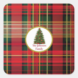 Adesivo Quadrado Árvore de Natal da Xadrez Clássica Vermelha e Verd
