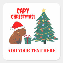 Adesivo Quadrado Árvore de Natal de Capivara Fofa