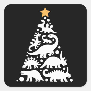 Adesivo Quadrado Árvore de Natal de Dinossauro Engraçado Festa de D
