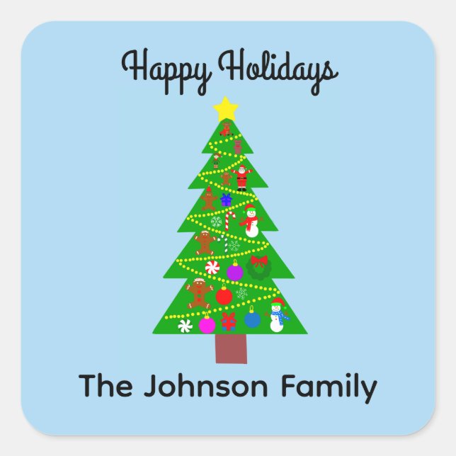 Adesivo Quadrado Árvore de Natal de Férias Felizes #1 (Frente)