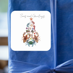 Adesivo Quadrado Árvore De Natal De Lagosta De Caranguejo Crustáceo