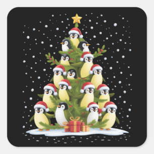 Adesivo Quadrado Árvore de Natal de Pinguim Fofo Festa Divertida