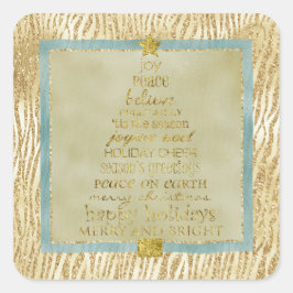 Adesivo Quadrado Árvore de Natal de Zebra Dourada Glam Glitter