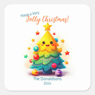 Adesivo Quadrado Árvore de Natal divertida