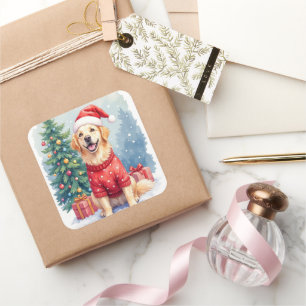 Adesivo Quadrado Árvore de Natal do Cachorro de Água Colorida Quent