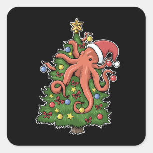 Adesivo Quadrado Árvore de Natal do Octopus Kraken Squid Gift