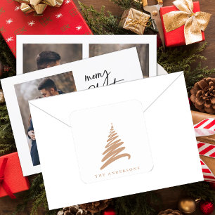 Adesivo Quadrado Árvore de Natal Dourada com Nome Personalizado Min