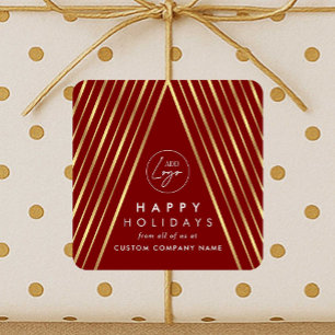 Adesivo Quadrado Árvore de Natal Dourada do logotipo corporativo