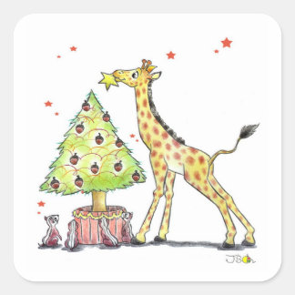 Adesivo Quadrado Árvore de Natal e girafa