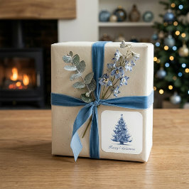 Adesivo Quadrado Árvore de Natal em Azul Delft personalizável
