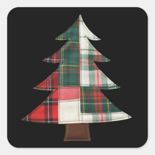 Adesivo Quadrado Árvore de Natal em Patchwork Feriado de Inverno Na