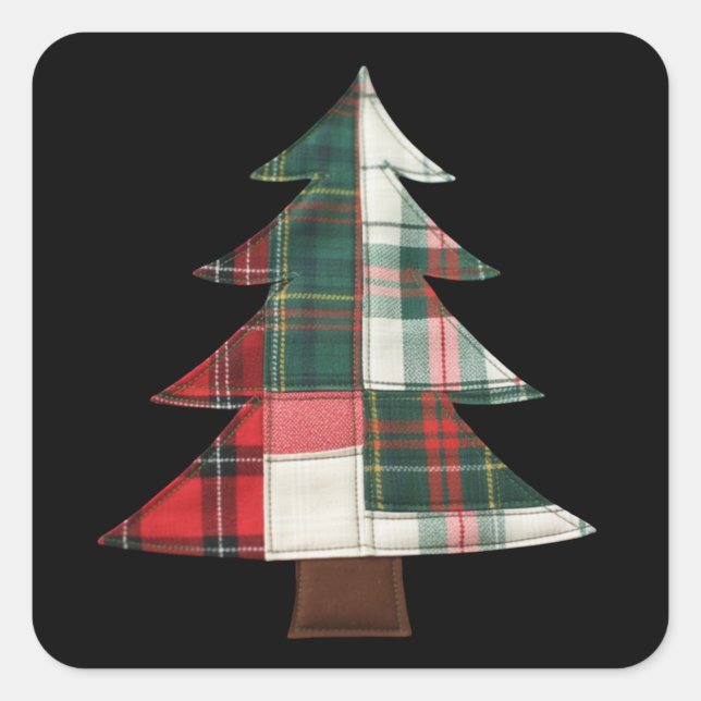 Adesivo Quadrado Árvore de Natal em Patchwork Feriado de Inverno Na (Frente)