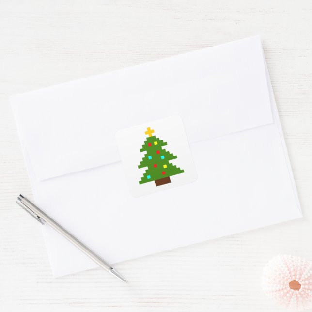 Adesivo Quadrado Árvore de Natal em Pixel Art (Envelope)