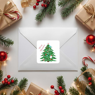 Adesivo Quadrado Árvore de Natal Enfermeira Feliz Natal