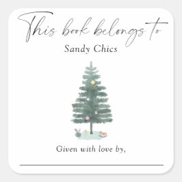 Adesivo Quadrado Árvore de Natal - este livro pertence a