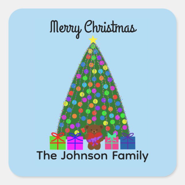 Adesivo Quadrado Árvore de Natal feliz #2 Stickers (Frente)