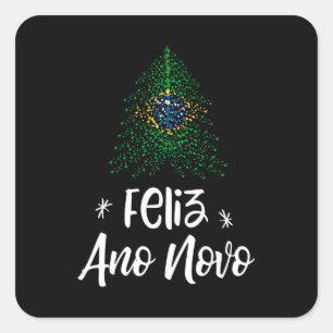 Adesivo Quadrado Árvore de Natal feliz ano novo com bandeira brasil