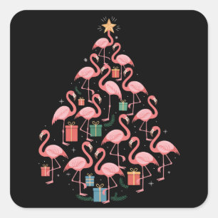 Adesivo Quadrado Árvore de Natal Flamingo Rosa Férias de Flamingos