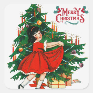 Adesivo Quadrado Árvore de natal Merry Vintage