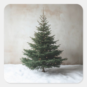 Adesivo Quadrado Árvore de Natal minimalista com luzes suaves na ne