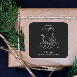 Adesivo Quadrado Árvore de Natal Moderna e Elegante e Reindeer