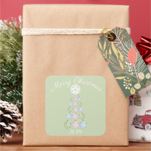 Adesivo Quadrado Árvore de Natal moderna em três cores Pastel
