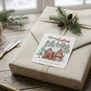 Adesivo Quadrado Árvore de Natal Nórdica Vermelha de Aquarela Verde