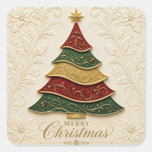 Adesivo Quadrado Árvore de Natal Ornamentada a Ouro