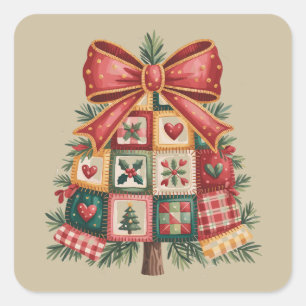 Adesivo Quadrado Árvore de Natal Patchwork Coquette Xmas Feriado