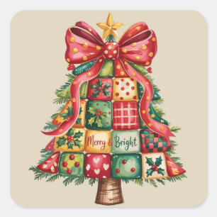 Adesivo Quadrado Árvore de Natal Patchwork Coquette Xmas Tree 