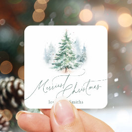 Adesivo Quadrado Árvore de Natal Pinheiro Moderno Feliz Natal