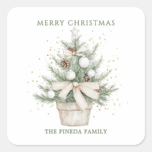 Adesivo Quadrado Árvore de Natal Potente da Aquarela