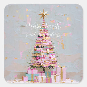 Adesivo Quadrado Árvore de Natal Rosa e Dourada Impasto