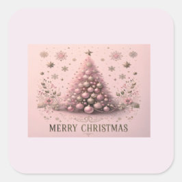 Adesivo Quadrado Árvore de Natal Rosa Feliz Natal