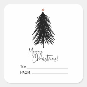 Adesivo Quadrado Árvore de Natal Simples Preto e Branco