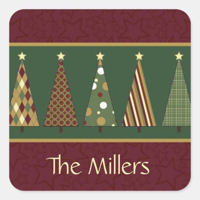 Adesivo Quadrado Árvore de Natal Vermelha e Verde (Frente)