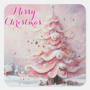 Adesivo Quadrado Árvore de Natal Whimesp Pink Branca Neve
