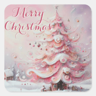 Adesivo Quadrado Árvore de Natal Whimesp Pink Branca Neve