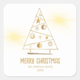 Adesivo Quadrado Árvore de ornamentos Dourada abstrato Feliz Natal