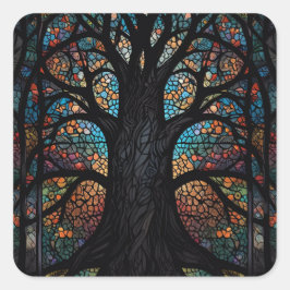 Adesivo Quadrado Árvore de Vidro Arte Mosaica Contida