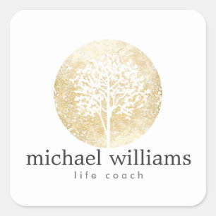 Adesivo Quadrado Árvore dourada da aguarela