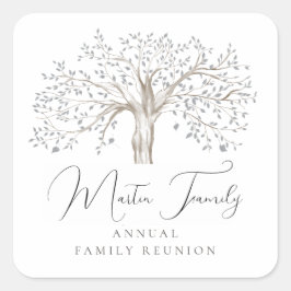 Adesivo Quadrado Árvore Familiar de Aquarela de Reunião