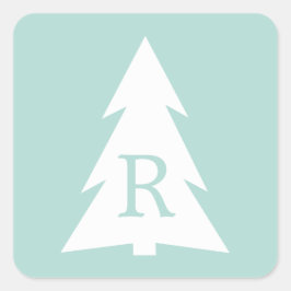 Adesivo Quadrado Árvore Geométrica Branca em Verde Mint, seu Monogr